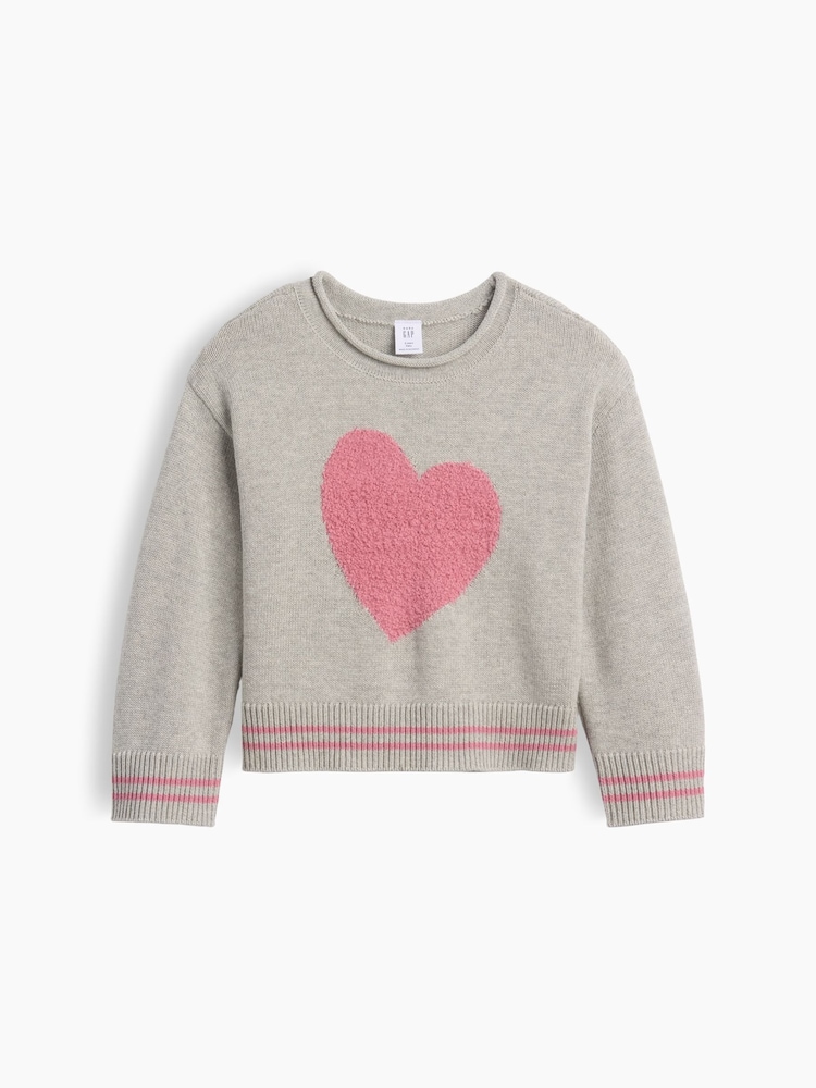 Gap Grey Heart Boxy Rolled Neck Jumper (6mths-5yrs) - Image 1 of 2