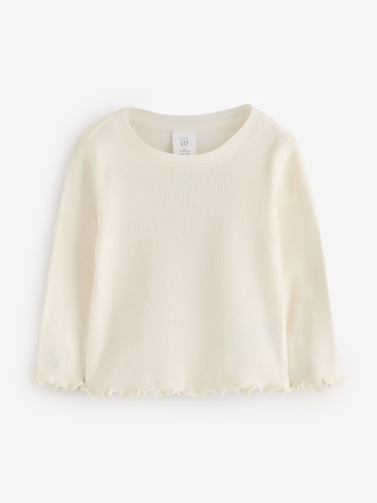 Cream - Gap Langarm-T-Shirt aus Rippmaterial mit Rundhals (6Monate–5Jahre) - Bild 1 von 5