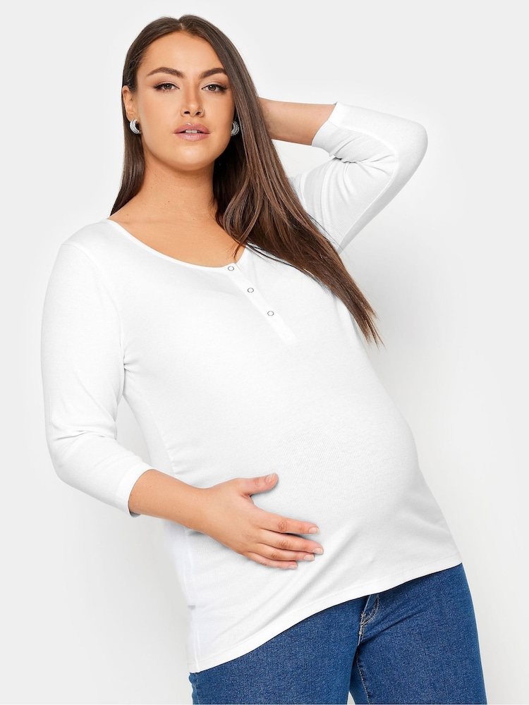 Yours Curve White Maternity Ribbed Popper Fastening Top - Image 1 of 4 Yours Curve White Maternity Ribbed Popper Fastening Top - Image 1 of 4