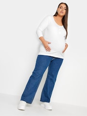 Yours Curve White Maternity Ribbed Popper Fastening Top - Image 2 of 4
