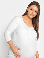 Yours Curve White Maternity Ribbed Popper Fastening Top - Image 4 of 4