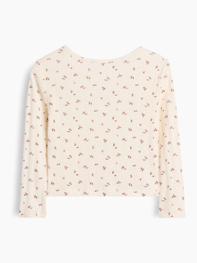 Gap Cream Floral Arch Logo Pointelle Long Sleeve T-Shirt (6mths-5yrs) - Image 2 of 3 Gap Cream Floral Arch Logo Pointelle Long Sleeve T-Shirt (6mths-5yrs) - Image 2 of 3