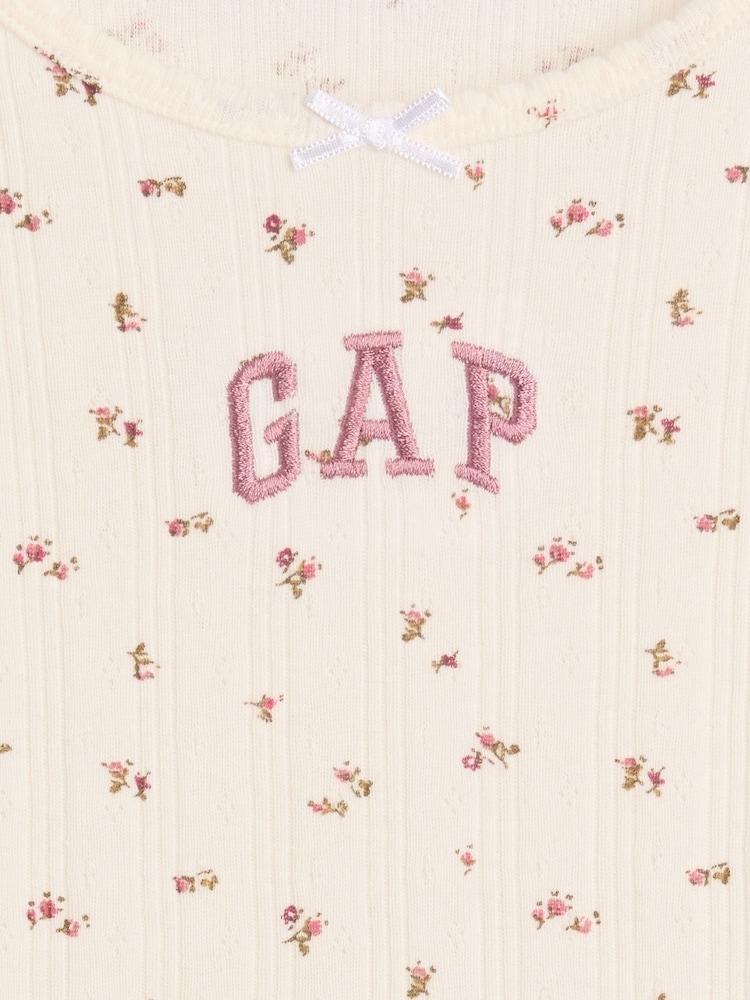 Gap Cream Floral Arch Logo Pointelle Long Sleeve T-Shirt (6mths-5yrs) - Image 3 of 3 Gap Cream Floral Arch Logo Pointelle Long Sleeve T-Shirt (6mths-5yrs) - Image 3 of 3