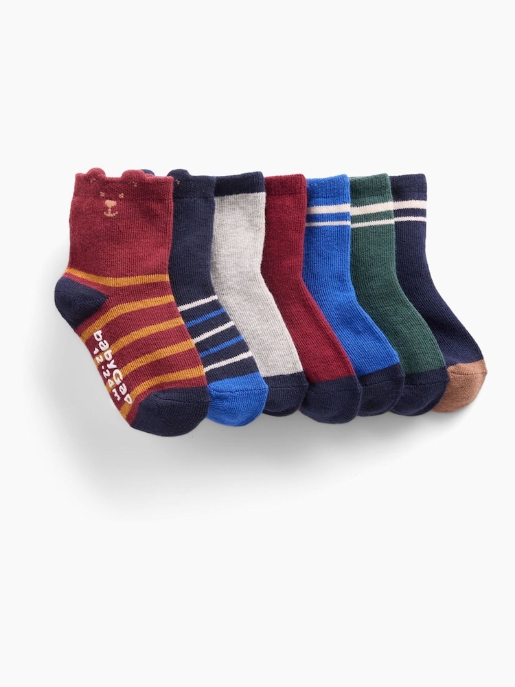 Gap Navy/Burgundy Bear Stripe Crew Socks 7-Pack - Image 1 of 1