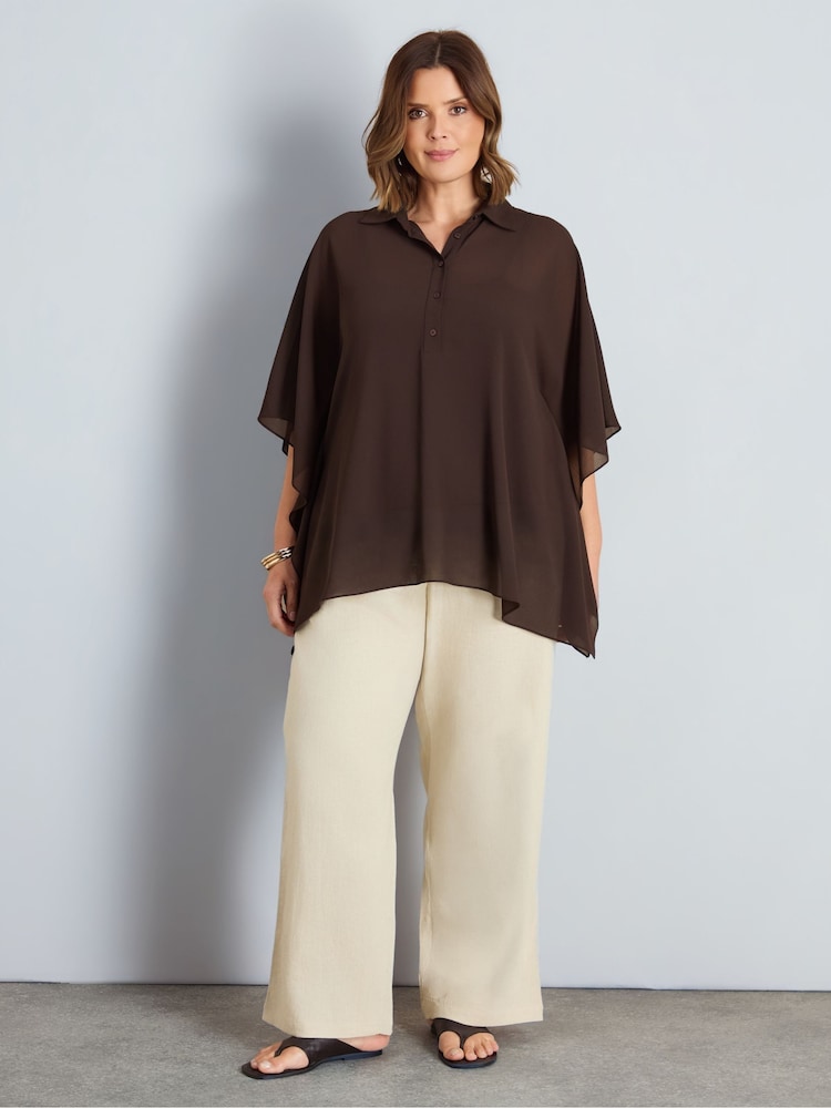 Czekoladowa bluzka warstwowa Live Unlimited z krótkim zapięciem na guziki - Obraz 2 z 5