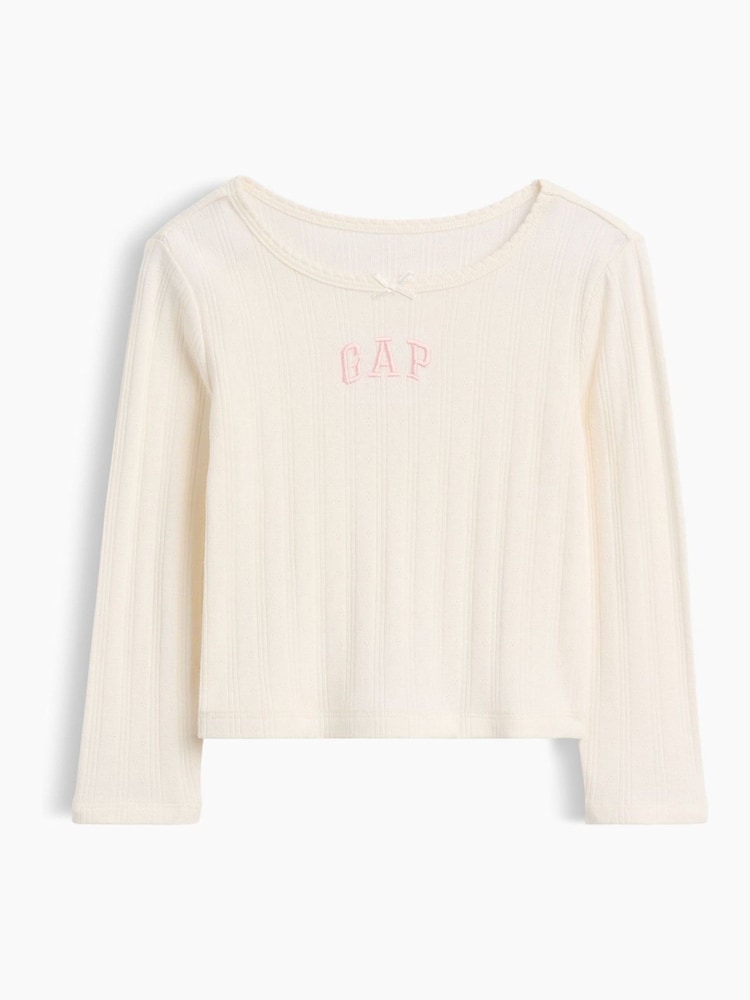 Gap Cream Arch Logo Pointelle Long Sleeve T-Shirt (6mths-5yrs) - Image 1 of 3 Gap Cream Arch Logo Pointelle Long Sleeve T-Shirt (6mths-5yrs) - Image 1 of 3