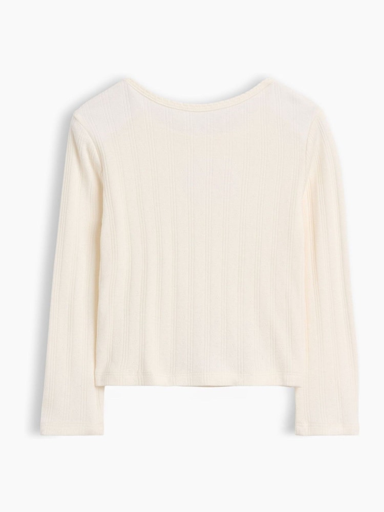 Gap Cream Arch Logo Pointelle Long Sleeve T-Shirt (6mths-5yrs) - Image 2 of 3 Gap Cream Arch Logo Pointelle Long Sleeve T-Shirt (6mths-5yrs) - Image 2 of 3