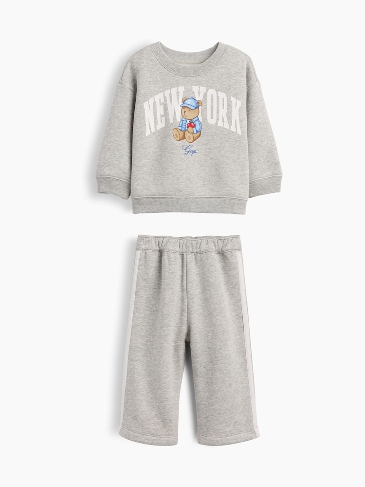 Gap Grey Vintage Soft Brannan Bear Logo Sweatshirt Set (0-24mths) - Image 1 of 3