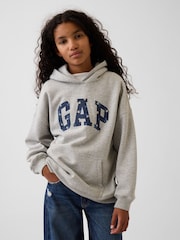 Gap Grey/Blue Floral VintageSoft Oversized Logo Hoodie (4-13yrs) - Image 1 of 4