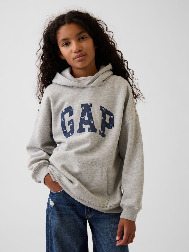 Gap Grey/Blue Floral VintageSoft Oversized Logo Hoodie (4-13yrs) - Image 1 of 4 Gap Grey/Blue Floral VintageSoft Oversized Logo Hoodie (4-13yrs) - Image 1 of 4