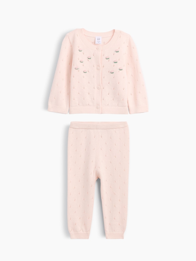 Gap Pink Embroidered Pointelle Cardigan Set (0-24mths) - Image 1 of 3 Gap Pink Embroidered Pointelle Cardigan Set (0-24mths) - Image 1 of 3