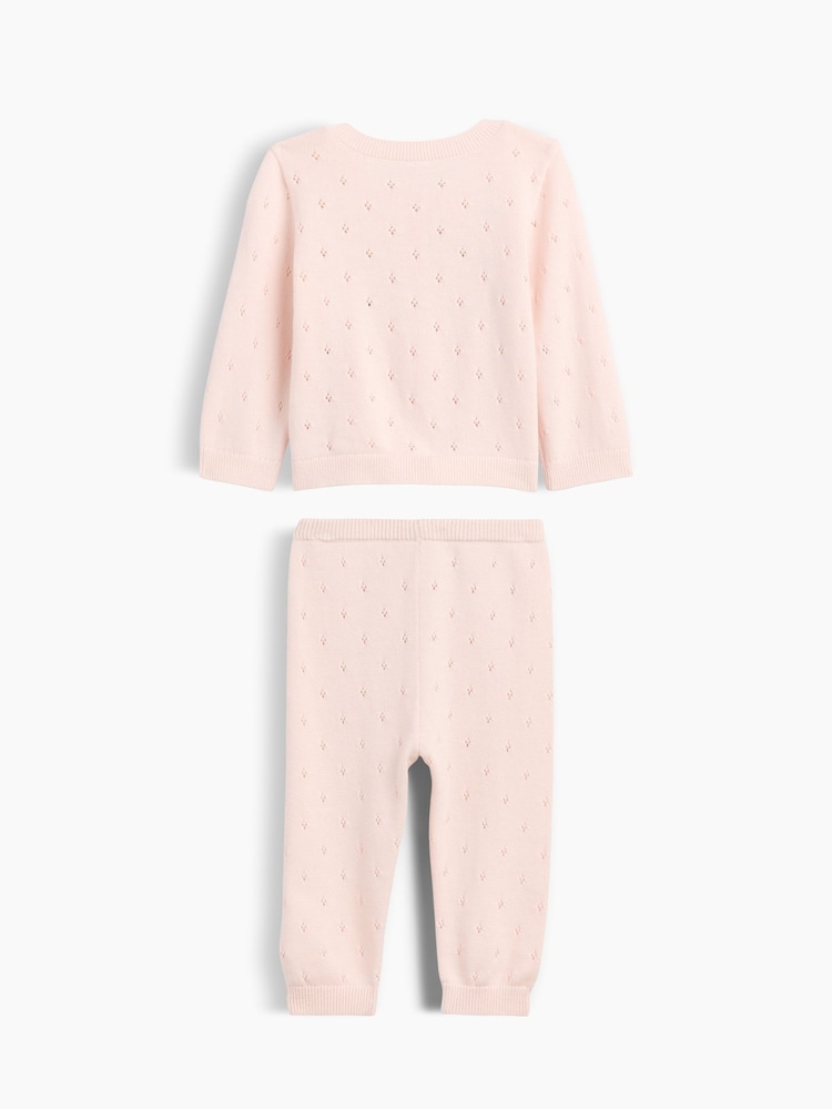 Gap Pink Embroidered Pointelle Cardigan Set (0-24mths) - Image 2 of 3 Gap Pink Embroidered Pointelle Cardigan Set (0-24mths) - Image 2 of 3