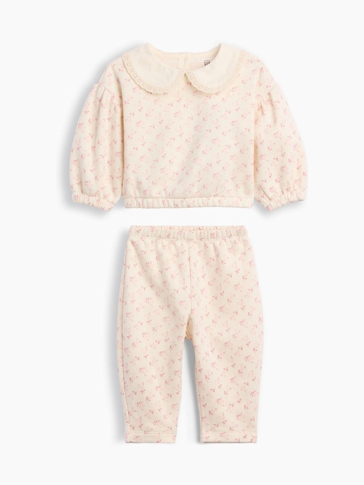 Gap Cream/Pink Floral Vintage Soft Lace-Collar Sweatshirt Set (0-24mths) - Image 2 of 2
