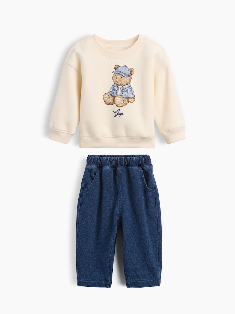 Gap Cream/Blue VintageSoft Brannan Bear Sweat Set (0-24mths) - Image 1 of 3 Gap Cream/Blue VintageSoft Brannan Bear Sweat Set (0-24mths) - Image 1 of 3