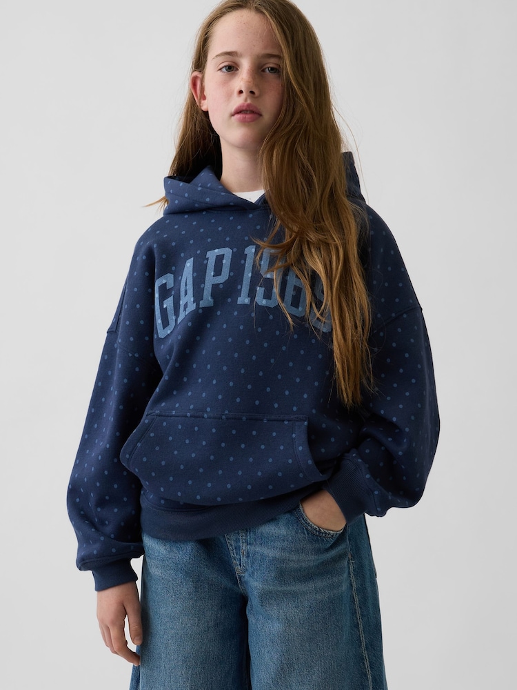 Gap Navy Polka Dot VintageSoft Oversized Logo Hoodie (4-13yrs) - Image 1 of 4 Gap Navy Polka Dot VintageSoft Oversized Logo Hoodie (4-13yrs) - Image 1 of 4