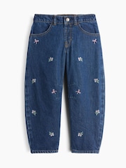 Medium Wash Bow - Gap Bow Embroidered Barrel Horseshoe Jeans (6mths-5yrs) - Obraz 1 z 3