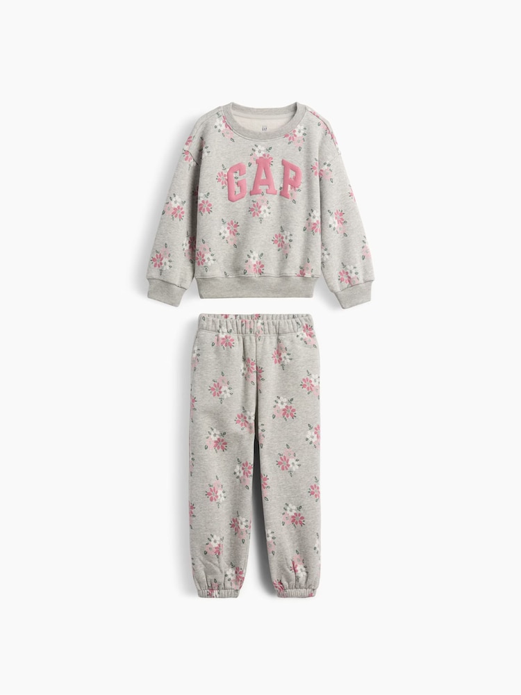 Gap Grey Vintage Soft Floral Logo Sweat Set (6mths-5yrs) - Image 1 of 2 Gap Grey Vintage Soft Floral Logo Sweat Set (6mths-5yrs) - Image 1 of 2