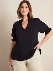 Live Unlimited Black Jersey Shirred Sleeve V-Neck Top - Image 1 of 4