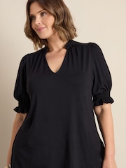 Live Unlimited Black Jersey Shirred Sleeve V-Neck Top - Image 3 of 4