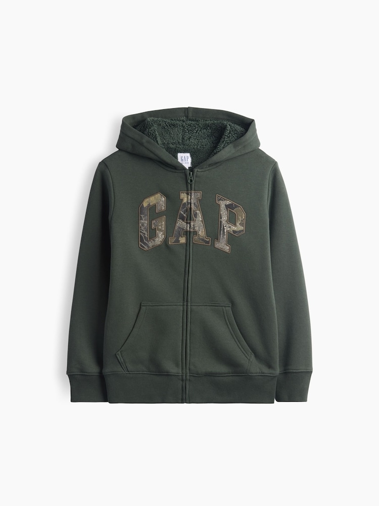 Tarnmuster, Grün - Gap Sherpa-Lined Zip-Up Hoodie (4-13yrs) - Bild 1 von 2 Tarnmuster, Grün - Gap Sherpa-Lined Zip-Up Hoodie (4-13yrs) - Bild 1 von 2