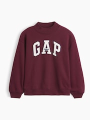 Gap Burgundy Red VintageSoft Oversized Mock Neck Logo Sweatshirt (4-13yrs) - Image 1 of 2