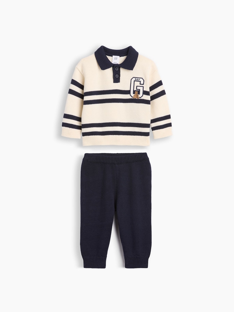 Gap Cream/Navy Stripe Polo Jumper Outfit Set (0-24mths) - Image 1 of 3 Gap Cream/Navy Stripe Polo Jumper Outfit Set (0-24mths) - Image 1 of 3