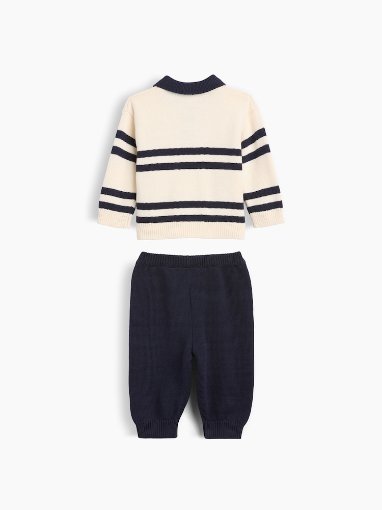 Gap Cream/Navy Stripe Polo Jumper Outfit Set (0-24mths) - Image 2 of 3 Gap Cream/Navy Stripe Polo Jumper Outfit Set (0-24mths) - Image 2 of 3