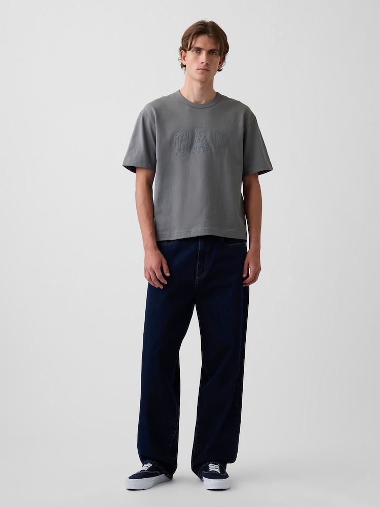 Grijs - Gap Heavyweight Relaxed Gap Logo Crop T-shirt - Afbeelding 1 van 3