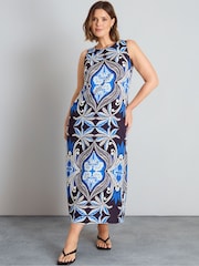 Live Unlimited Blue Placement Print Sleeveless Maxi Dress - Image 1 of 6