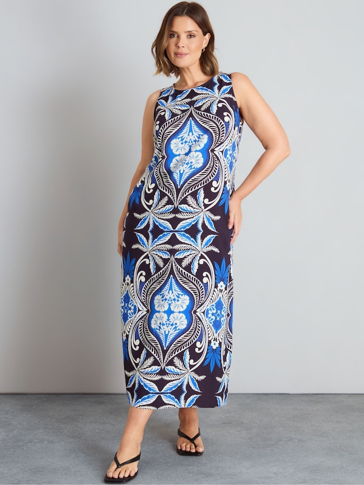 Live Unlimited Blue Placement Print Sleeveless Maxi Dress - Image 1 of 6 Live Unlimited Blue Placement Print Sleeveless Maxi Dress - Image 1 of 6