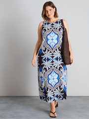 Live Unlimited Blue Placement Print Sleeveless Maxi Dress - Image 6 of 6