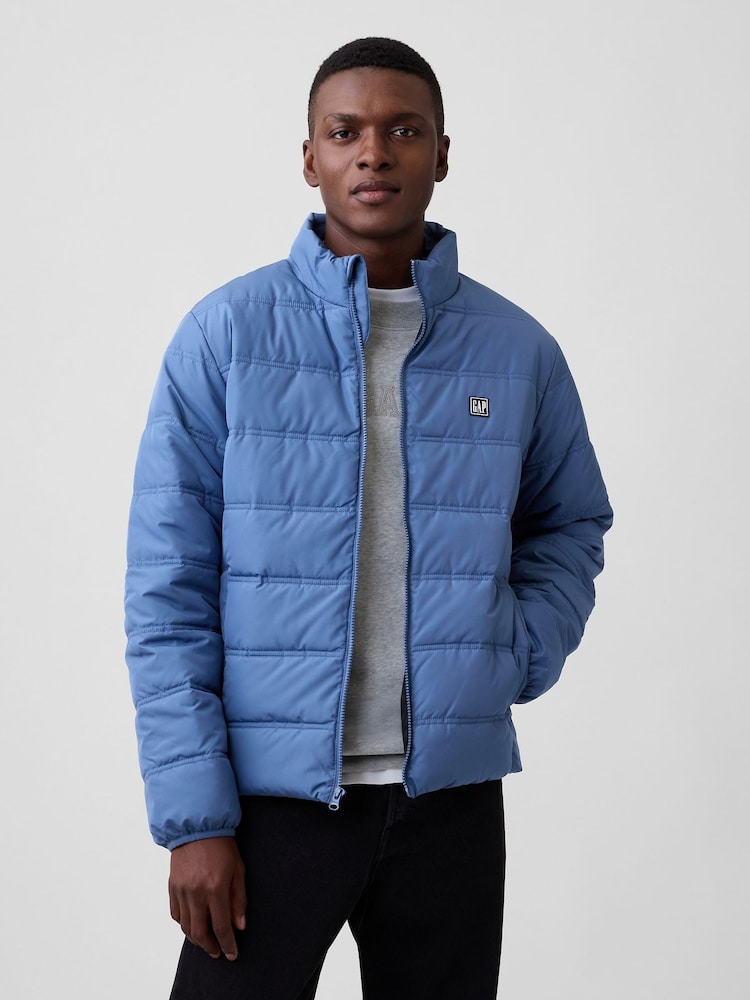 Gap Blue Relaxed Puffer Jacket - Image 1 of 4 Gap Blue Relaxed Puffer Jacket - Image 1 of 4