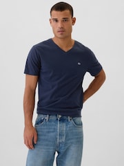 Gap Blue EverydaySoft Mini-Logo V-Neck T-Shirt - Image 1 of 4