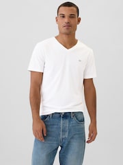Gap White EverydaySoft Mini-Logo V-Neck T-Shirt - Image 1 of 4