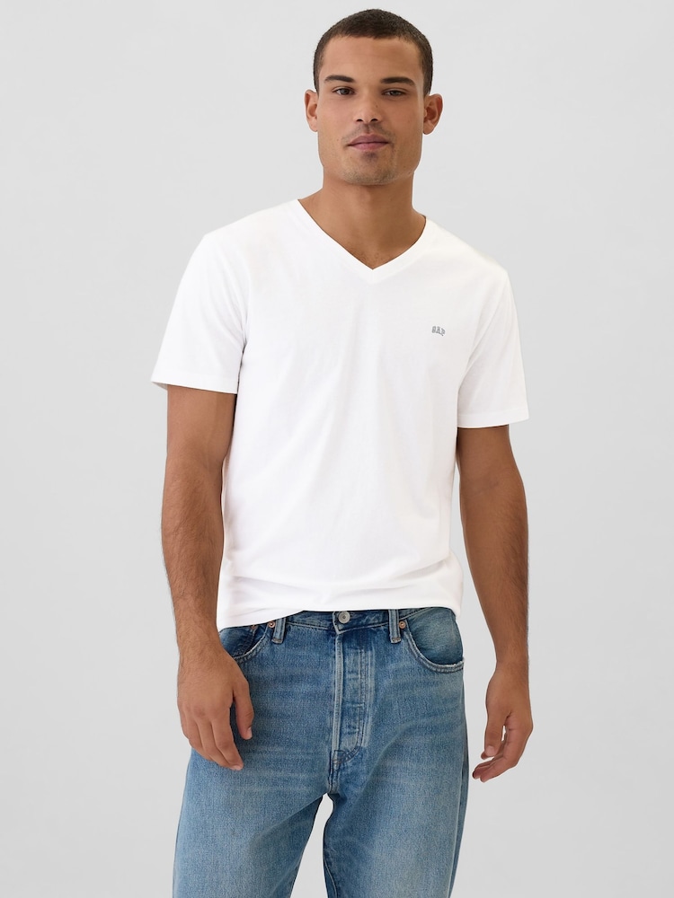 Gap White EverydaySoft Mini-Logo V-Neck T-Shirt - Image 1 of 4 Gap White EverydaySoft Mini-Logo V-Neck T-Shirt - Image 1 of 4