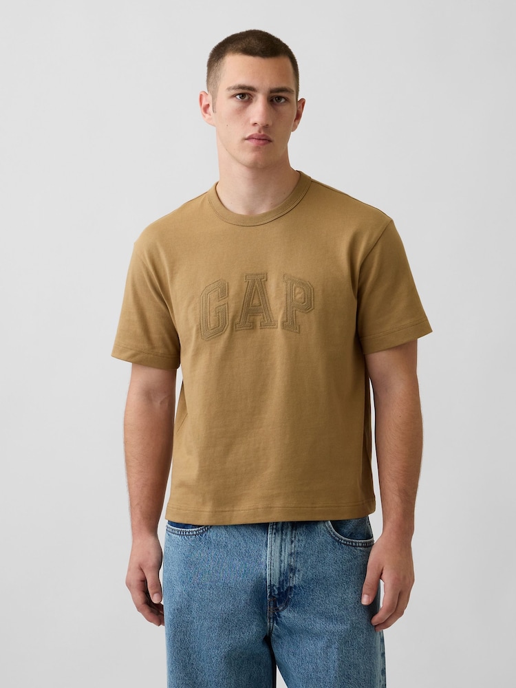 Lichtbruin - Gap Heavyweight Relaxed Gap Logo Crop T-shirt - Afbeelding 1 van 4