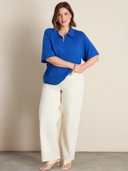 Live Unlimited Blue Polo Neck Short Sleeve Jumper - Image 2 of 5
