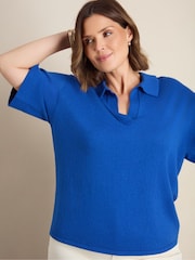 Live Unlimited Blue Polo Neck Short Sleeve Jumper - Image 3 of 5