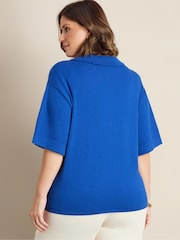 Live Unlimited Blue Polo Neck Short Sleeve Jumper - Image 4 of 5