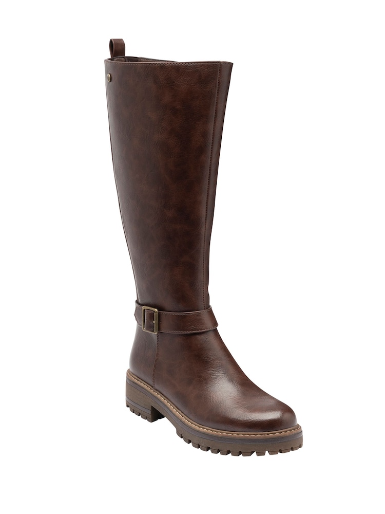 Lotus Brown Leg Boots With Elasticated Panels - Image 1 of 4 Lotus Brown Leg Boots With Elasticated Panels - Image 1 of 4