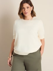Live Unlimited Cream Short Sleeve Knitted Jumper - Image 3 of 4