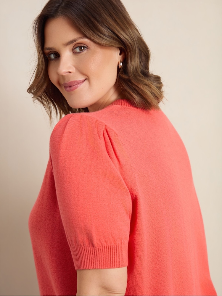 Live Unlimited Cream Coral Short Sleeve Knitted Jumper - Image 2 of 5