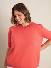 Live Unlimited Cream Coral Short Sleeve Knitted Jumper - Image 3 of 5