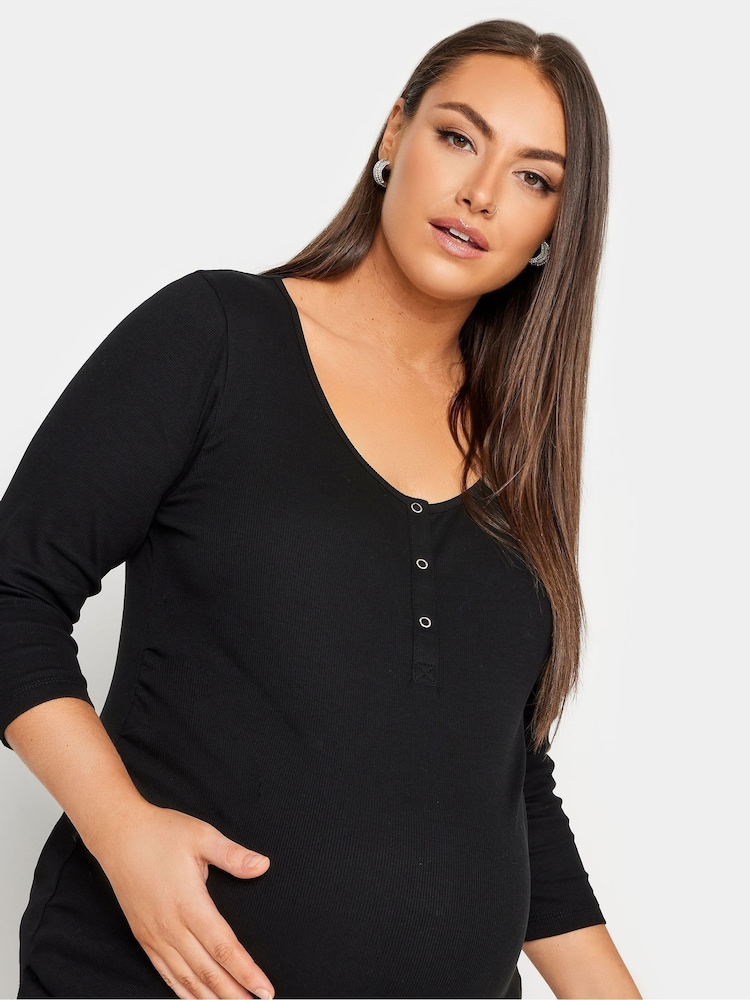 Yours Curve Black Maternity Ribbed Popper Fastening Top - Image 4 of 4 Yours Curve Black Maternity Ribbed Popper Fastening Top - Image 4 of 4