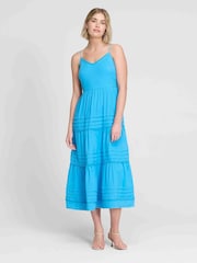 Albastru - Rochie midi Finery Hazel din pânză de bumbac - Imaginea 1 din 4