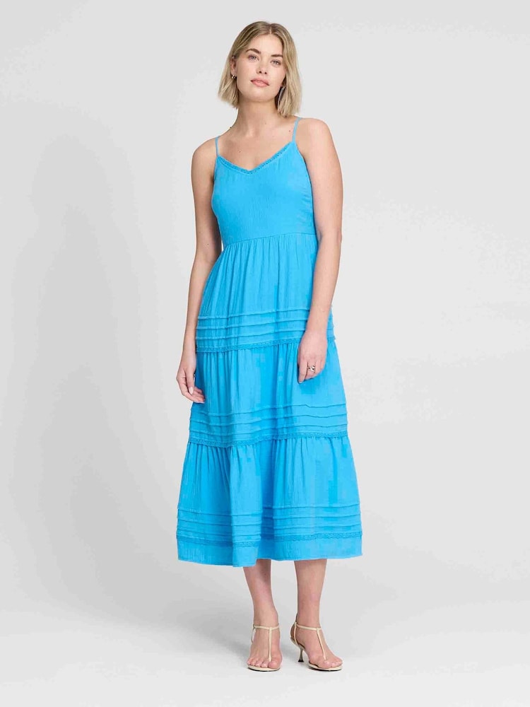 Albastru - Rochie midi Finery Hazel din pânză de bumbac - Imaginea 1 din 4
