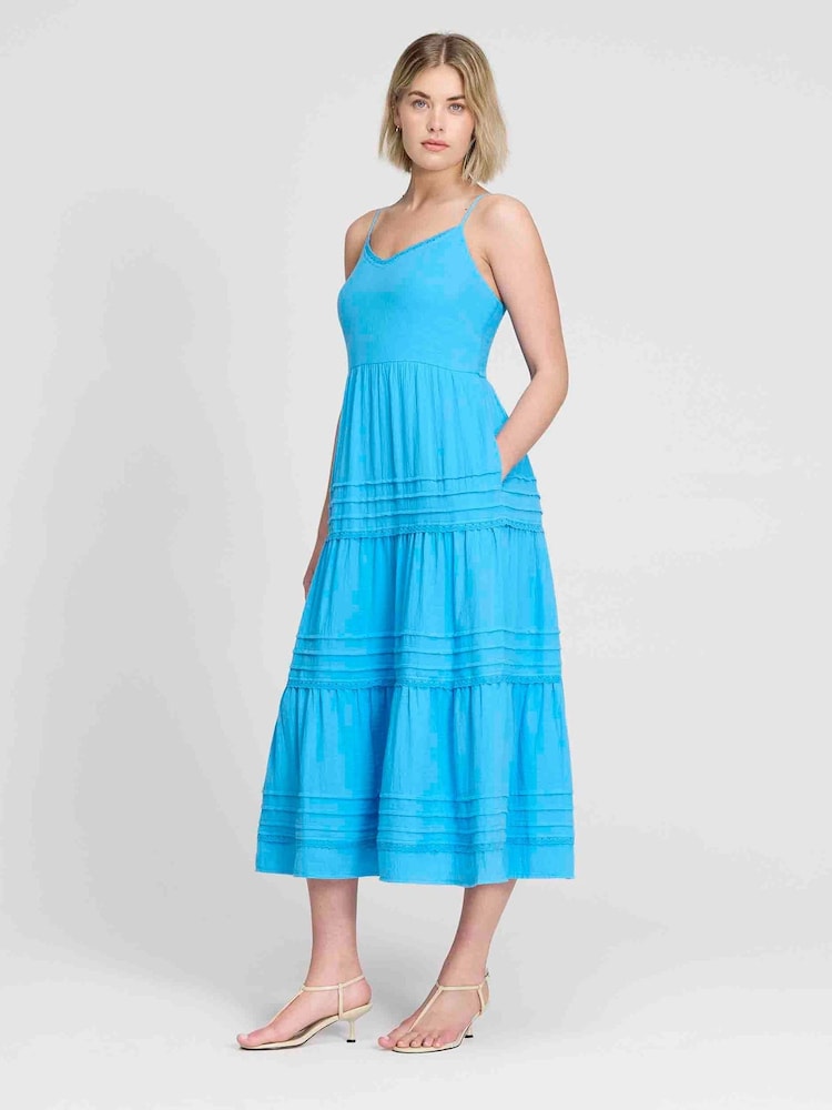 Albastru - Rochie midi Finery Hazel din pânză de bumbac - Imaginea 4 din 4