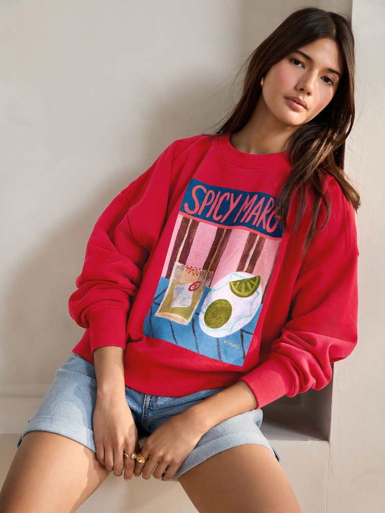 Red Artist Editions Frankie Thorp x Hand Painted Spicy Margarita Cocktail Graphic Print Sweatshirt - Image 1 of 7