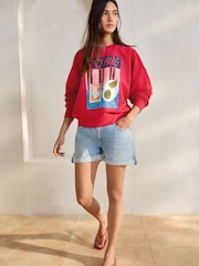 Red Artist Editions Frankie Thorp x Hand Painted Spicy Margarita Cocktail Graphic Print Sweatshirt - Image 2 of 7