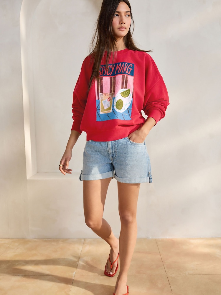 Red Artist Editions Frankie Thorp x Hand Painted Spicy Margarita Cocktail Graphic Print Sweatshirt - Image 2 of 7